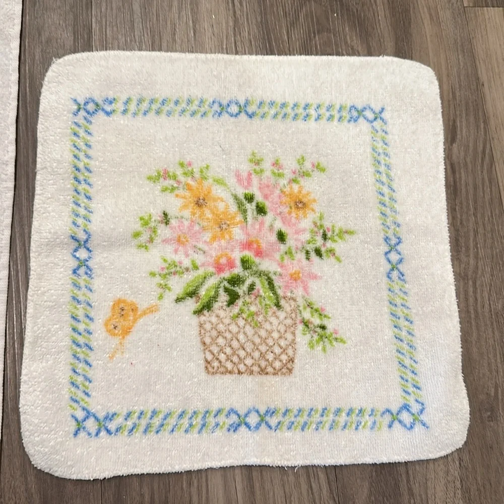 🌸 Vintage Lady Pepperell Floral Terry Cloth Towel Set - Basket of Flowers Design